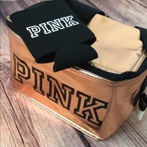 VS PINK gold black cooler w/ coozie